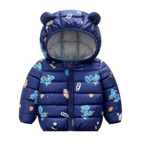 

DENGDENG Toddler Baby Child Children Kids Cartoon Printed Hooded Long Sleeve Coat Padded Zip Up Outerwear Thicken Winter Warm Clothes 1Y-4Y