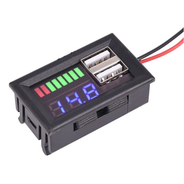 Rosie LED Digital Voltmeter Voltage Meter Volt Tester Dual USB 5V 2A For DC 12V Car 1 Pack