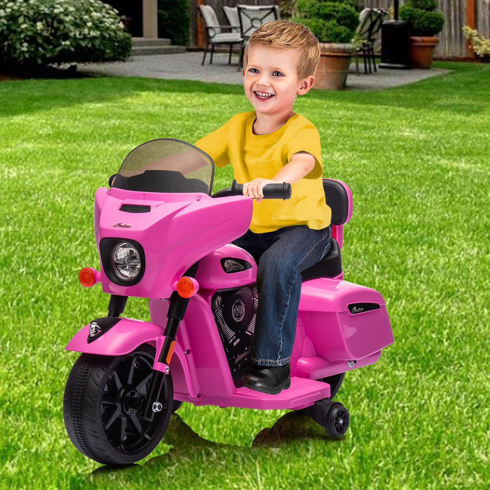 Kids Ride On Motorcycle, Licensed Indian 6V Ride on Toy Electric Motorcycle with USB, AUX，Music and Headlight for Toddler Boys and Girls