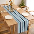 thumbnail image 3 of Grey Blue Striped Table Runner - 36 Inch Long Farmhouse Stripes Abstract Art Navy Blue Cotton and Linen Blended Dress Scarves Farmhouse Table Runner for Kitchen Dining, Coffee Table, 13" x 36", 3 of 8