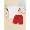 thumbnail image 5 of Musuos 4th of July Toddler Boy Summer Outfits, 6 12 18 24M 3Y Round Neck Short Sleeve Letter Print Tops + Elastic Waist Shorts Set, 5 of 10
