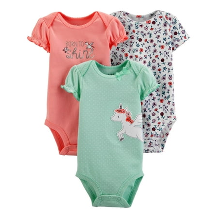 Carter's Child of Mine Baby Girl Short Sleeve Bodysuits, 3-Pack, Preemie-24 Months