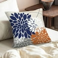 thumbnail image 6 of Navy Blue and Orange Gray Dahlia Floral Pillow Covers 18x18 Set of 2 Outdoor Modern White Grey Flower Throw Pillows Cover Summer Fall Autumn Linen Decorative Cushion Case for Couch Bed Decor, 6 of 6