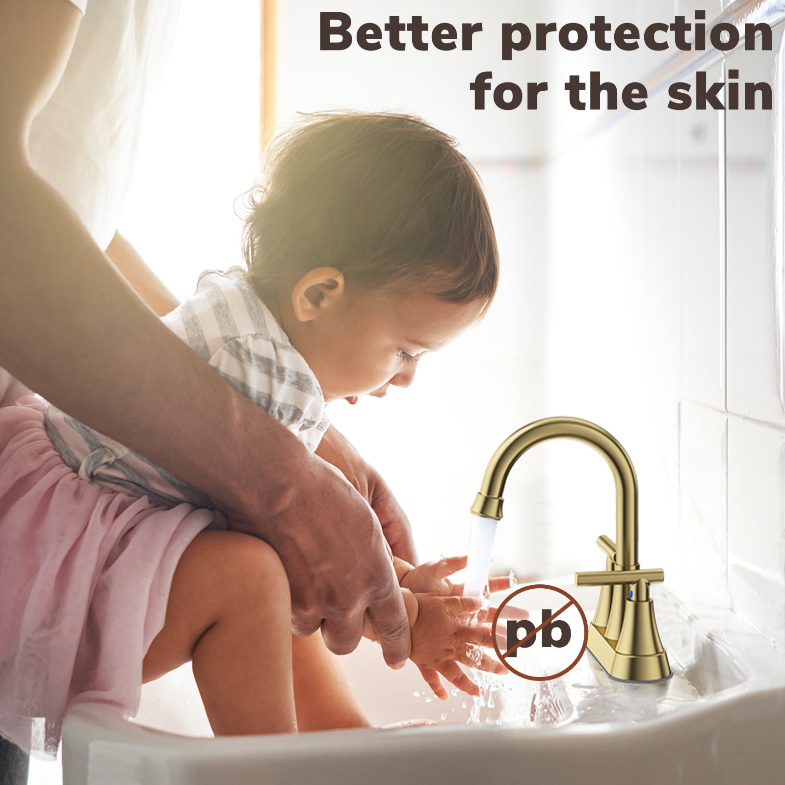 KINGTACK Bathroom Sink Faucet, 4 inch 2-Handle Gold Bathroom Faucet with Pop-up Drain and 2 Supply Hoses, Fits 2 or 3-hole Sink