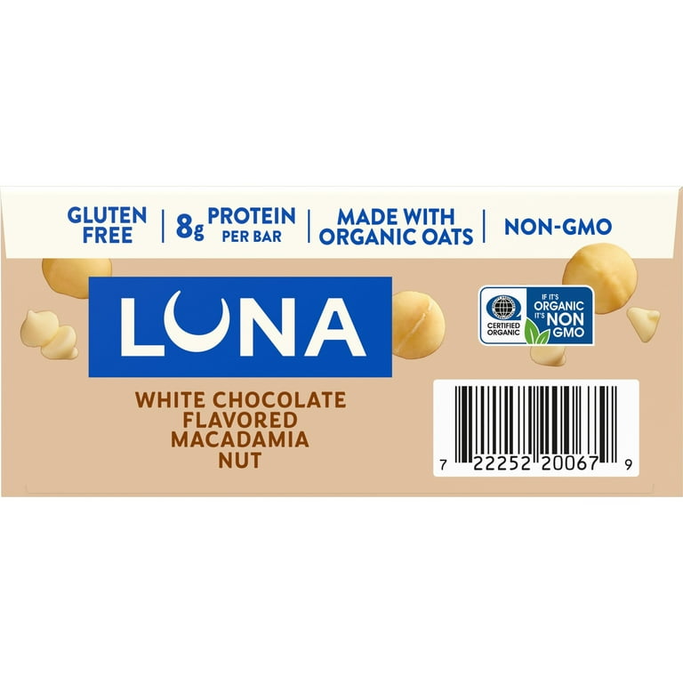 LUNA Bar - White Chocolate Macadamia, Gluten & GMO Free, Organic