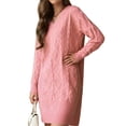 thumbnail image 1 of Vestido Tipo Suéter con Cuello en V para Mujer, Estilo Suéter Tipo Túnica Holgado Informal de Larga con Punto y Larga para Otoño. Rosa S, 1 of 7