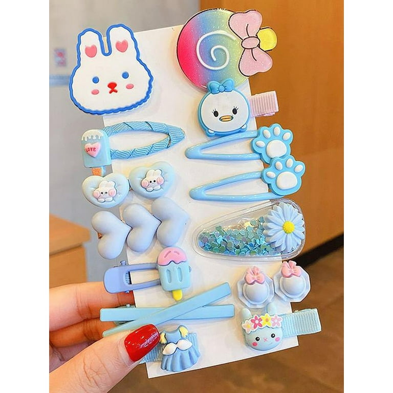 SHIBAOZI 14 Pcs Girls Summer Hair Clips Set Cute Cartoon Candy Barrettes Hairpins Hair Accessories for Toddlers Kids, Girl's, Size: 14 Pieces, Blue