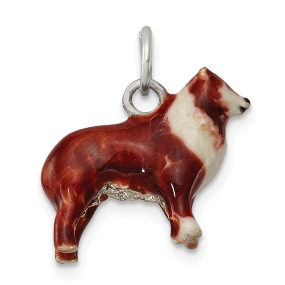 Sterling Silver Enameled Small Collie Charm - 3.8 Grams - Measures 13x13mm Wide