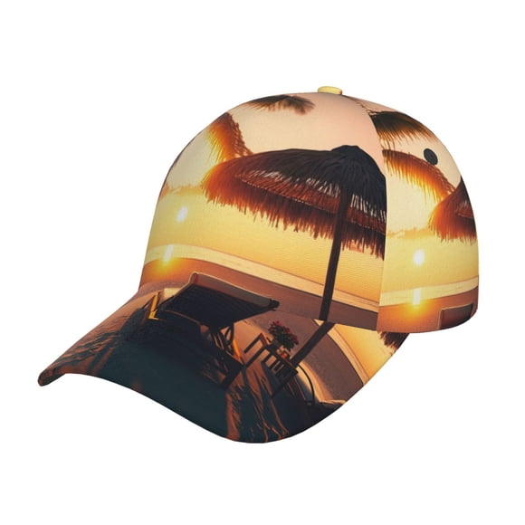 Saiise Hawaiian Sunset Beach Print Adjustable Baseball Cap, Workout Hat for Men and Women, Classic Dad Hat and Snapback Style