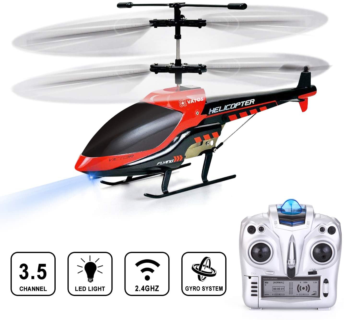 VATOS Remote Control Helicopter RC Helicopter with Gyro and LED Light 3.5 