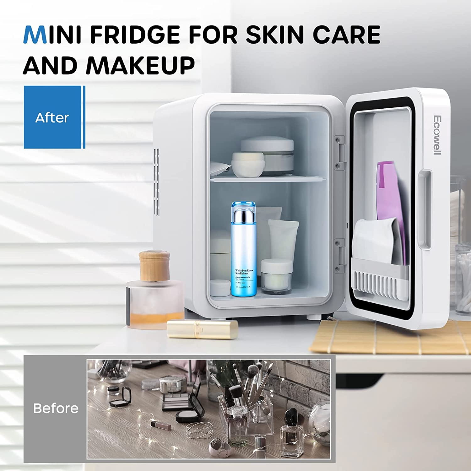 Mini-Kühlschrank 4l, 6 Dosen Portable AC + DC Power Kühler Heizung für  Schlafzimmer, Auto, Büro; Hautpflege, Make-up, Kosmetik, Lebensmittel ( schwarz)