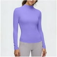 thumbnail image 5 of Womens Slimming Fit Basic Tops, Long Sleeve Shirts for Women Summer Casual Solid Color Cropped Mock Neck T-Shirts, 5 of 6