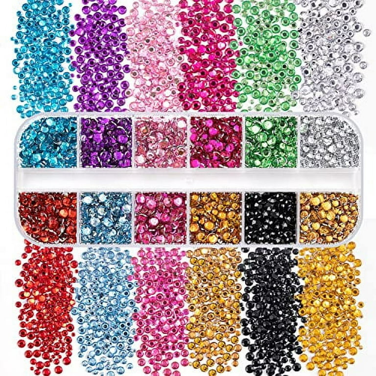 Two Boxes 4520 Pcs of Flatback Round Multiple Color Nail Art Rhinestones  Colorful Crystal Kits 12 Colors+Light Purple Rhinestones with Pickup Pencil  and Tweezer For Home DIY and Professional Use 