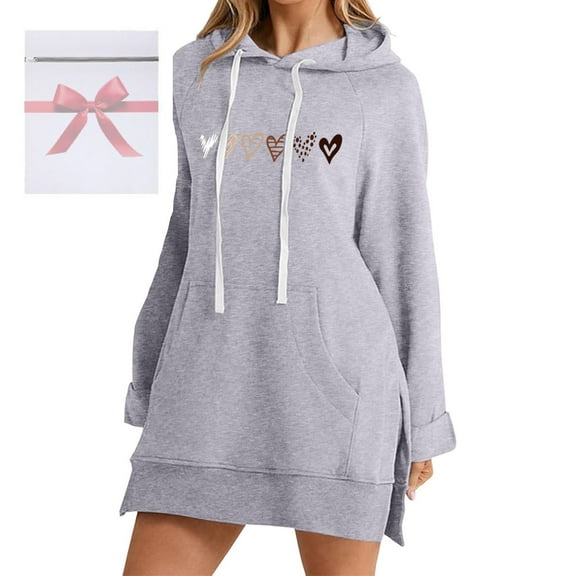 The Warmy Oversized Hoodie Dress For Women Casual Drawstring Long Sweatshirt With Pocket Fashion Split Hem Long Sleeve Women's plus Size Short Dresses Formal Gowns for Women plus Size plus Size