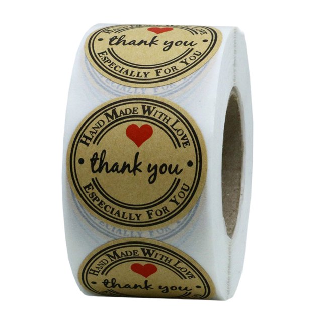1 Roll Scrape Sticker Kraft Paper Business Label Food Labels Self-Adhesive Thank You Lettering Sticker for Cookie Shop