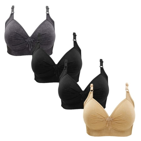 Gnurob Women Push Up Bralette 4 Pack Wireless Padded Bra with Straps Seamless Lace Brassiere Plus Size Bralettes Soft Breathable Underwear Everyday Bras Clearance Saving B09-Gray Small