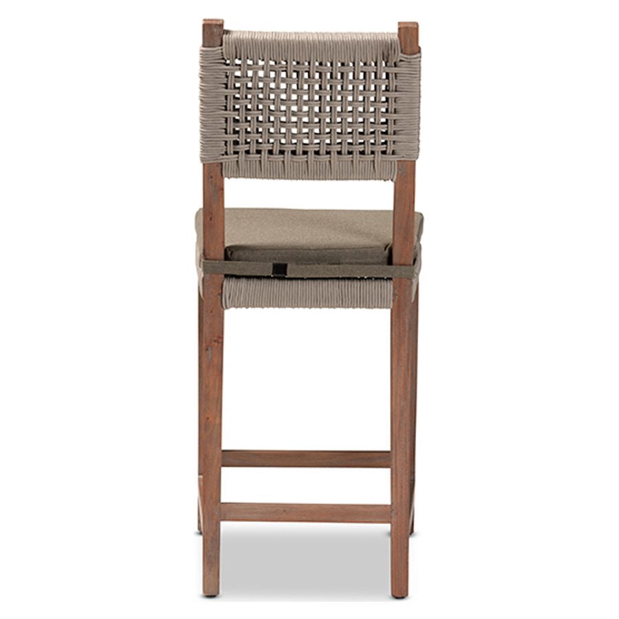 Baxton Studio Heyna Mid-Century Transitional Grey Woven Rope Mahogany Counter Stool