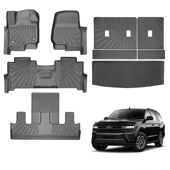 WheelX Floor Liners Tpe All Weather with Back Seat Backrest Protector Compatible with 2018-2025 Ford Expedition 7-Seater