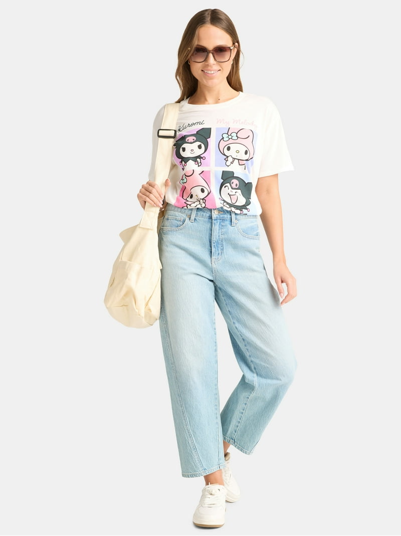 My Melody and Kuromi Women's Graphic Tee with Short Sleeves, Sizes
