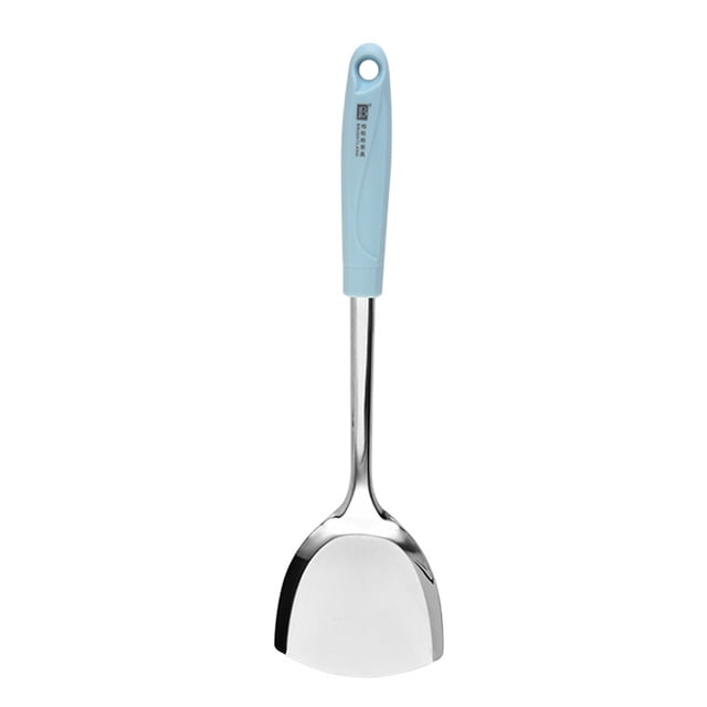 EeaseMX Espátula de acero inoxidable con mango antiescaldaduras, para freír, utensilios de cocina, color azul y plateado