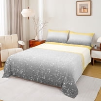 Homewish Grey Yellow Rainbow Queen Sheet Sets, Fashion Bling Stars Print Flat Sheet, Teens Kids Girls Women Queen Fitted Sheet, Luxury Bedroom Decor, 4pcs