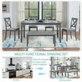 thumbnail image 3 of 6 Piece Dining Table Set, Wooden Rectangular Kitchen Table with 4 Dining Chairs with Cushions and 1 Bench with Cushion, Kitchen Dining Room Table Set for 6 (Gray), 3 of 8