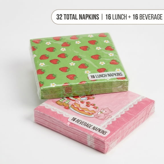 Amscan Strawberry Shortcake Party Napkin Kit, 32 Count, Includes 16 Lunch Napkins (6.5 x 6.5 inches) and 16 Beverage Napkins (5 x 5 inches)