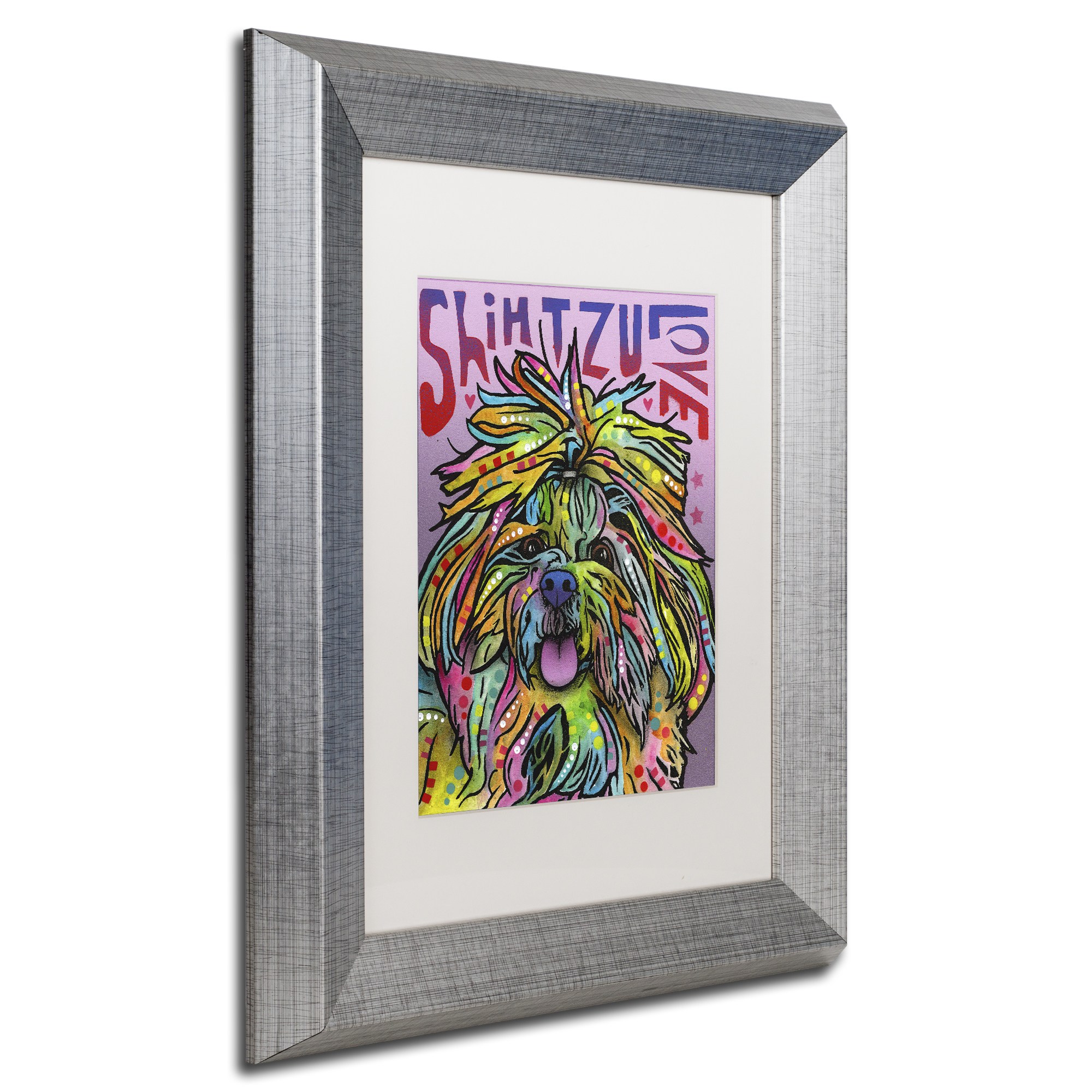 Trademark Fine Art 'Shih Tzu Luv' Canvas Art by Dean Russo, White Matte, Silver Frame