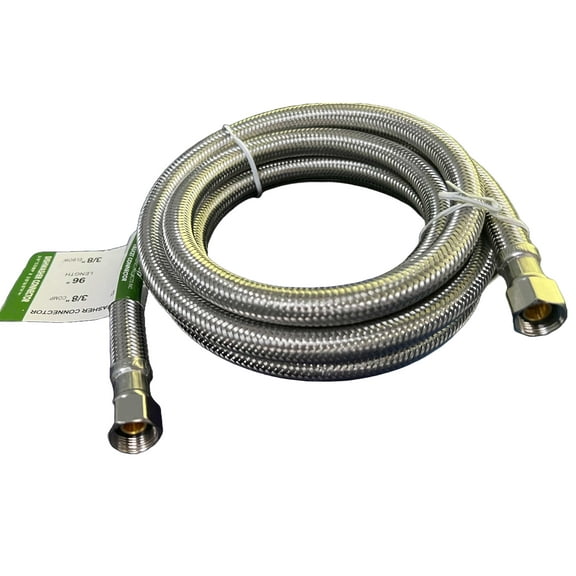 EZ-Fluid 96" X 3/8" Female Comp. x 3/8" Female Comp. 8FT Stainless Steel Dishwasher Water Supply Line Hose connector for Cold/Hot Water w/ 3/8" MIP x 3/8" Male Comp.Elbow-1