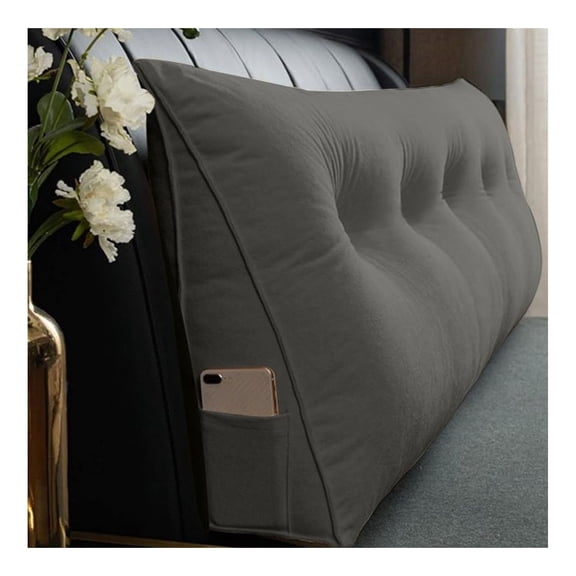 Reading Pillow Triangle Cushion - Bed Backrest with Arms, Gray 100x50x20cm, Support for Reading, Gaming, & Relaxing; Washable Cover