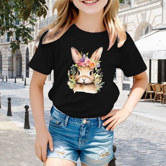 SNKSDGM Girls Shirts for Girls 10-12 Trendy Tops for Teens Girls Trendy Summer Easter Children's Cute Rabbit Easter Egg Casual T Shirt 5-6 Years