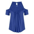 thumbnail image 4 of gakvbuo Cold Shoulder Shirts For Women Summer Tops Dressy Casual Lace Scoop Neck Short Sleeve Flowy Tunics Blouses, 4 of 6