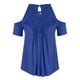 thumbnail image 4 of ICHUANYI Clearance Women's Casual Lace Off Shoulder T-Shirt Solid Olor Sexy Hollow Out Round Neck Tops(Dark Blue, M) ICHUANYI WER2023080909895, 4 of 6