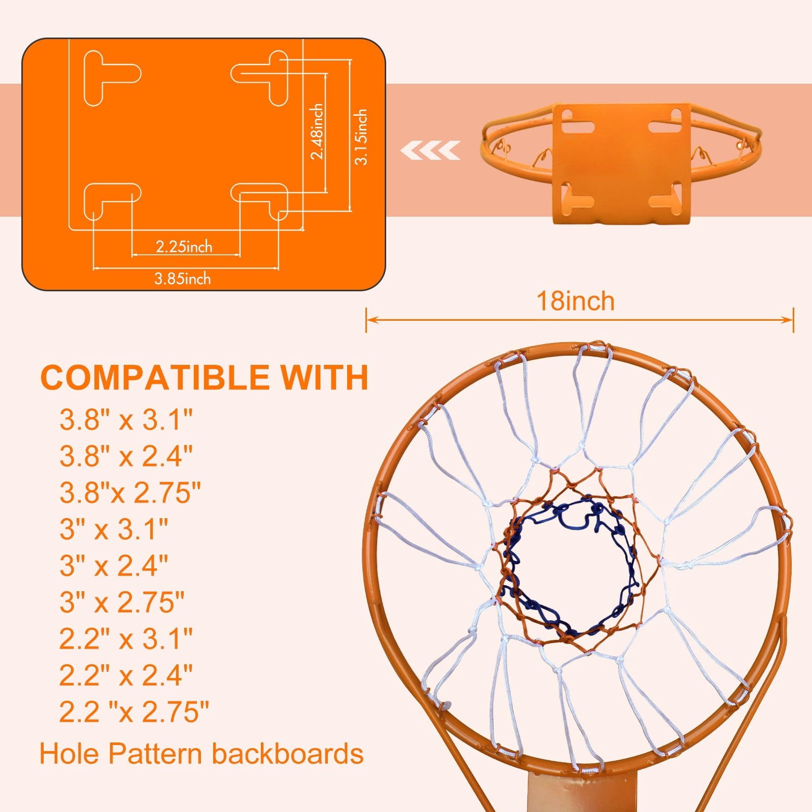 Regulation 18" Steel Basketball Rim for Portable Basketball Hoop & Goal, Indoor & Outdoor with Hand-Crank Adjustment, Choose from Fixed or Breakaway, Replacement Rim for Indoor or Outdoor Hoop