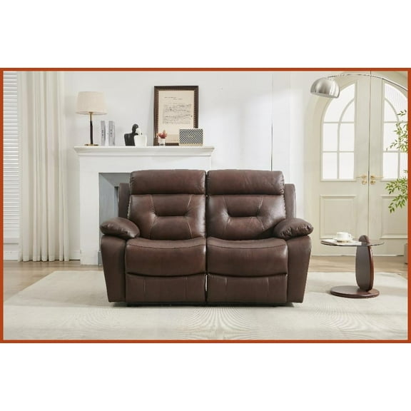 Modern Genuine Leather 2-Seat Non-Power Reclining Sofa for Living Room - Sleek Metal Legs & Plush Comfort