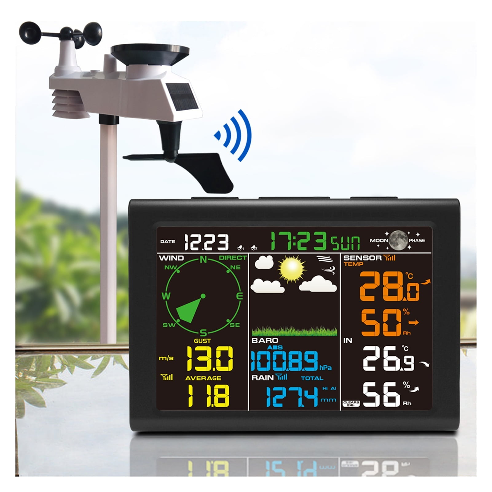 Weather Station with WiFi Wireless Rain Gauge Wind Gauge Humidity Professional Weather Forecast Outdoor Sensor ,Easy to Operate