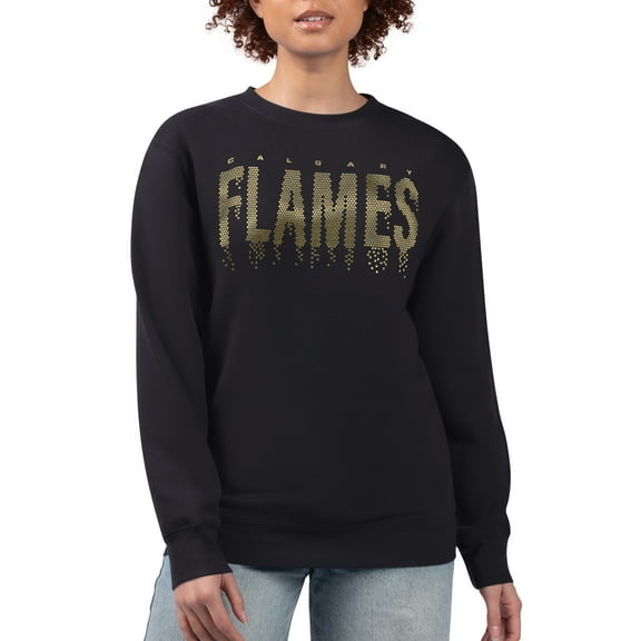 Women's G-III 4Her by Carl Banks Black Calgary Flames Metallic Drop Printed Fleece Sweatshirt