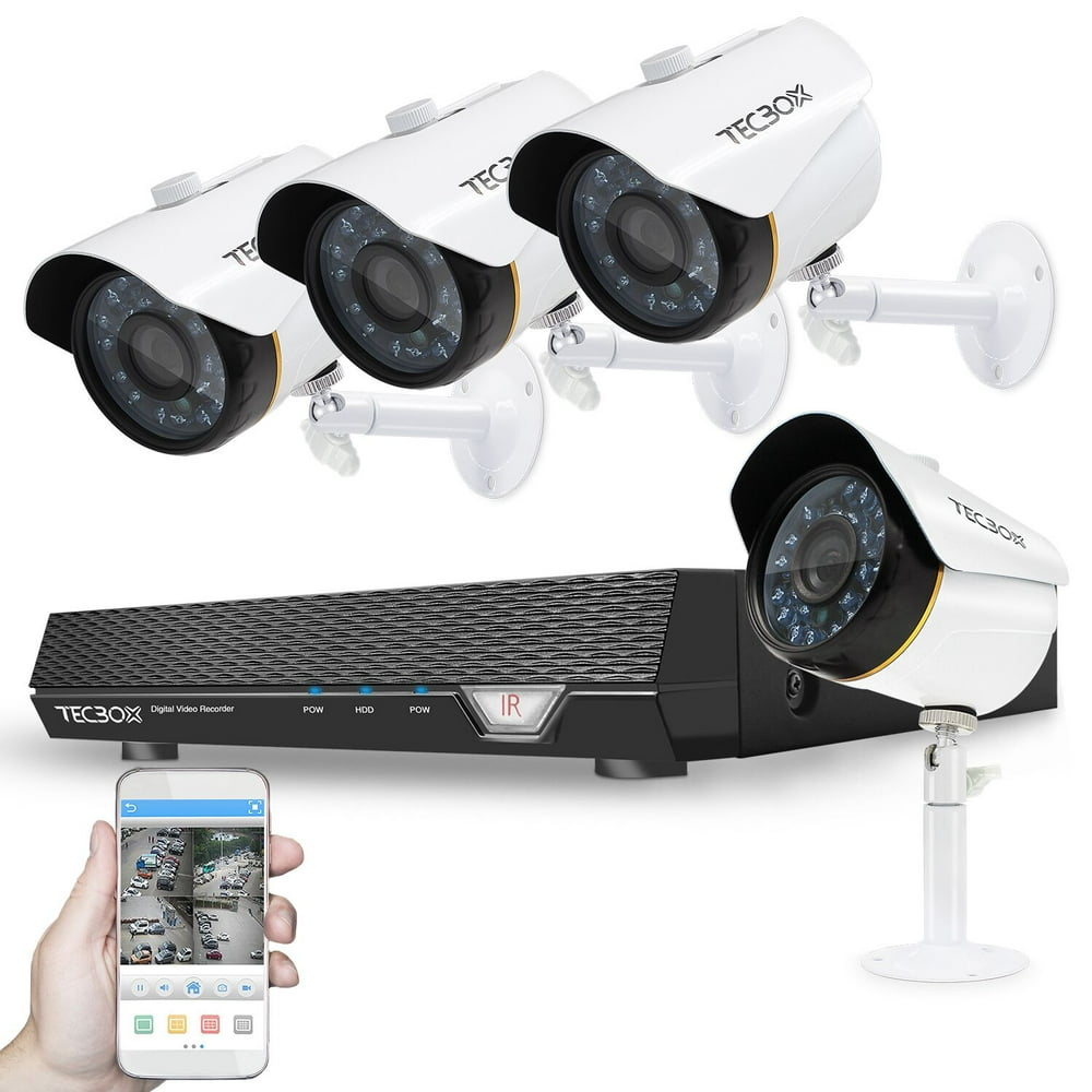 TECBOX 4CH Wired Home Surveillance Camera System AHD 720P Outdoor Night