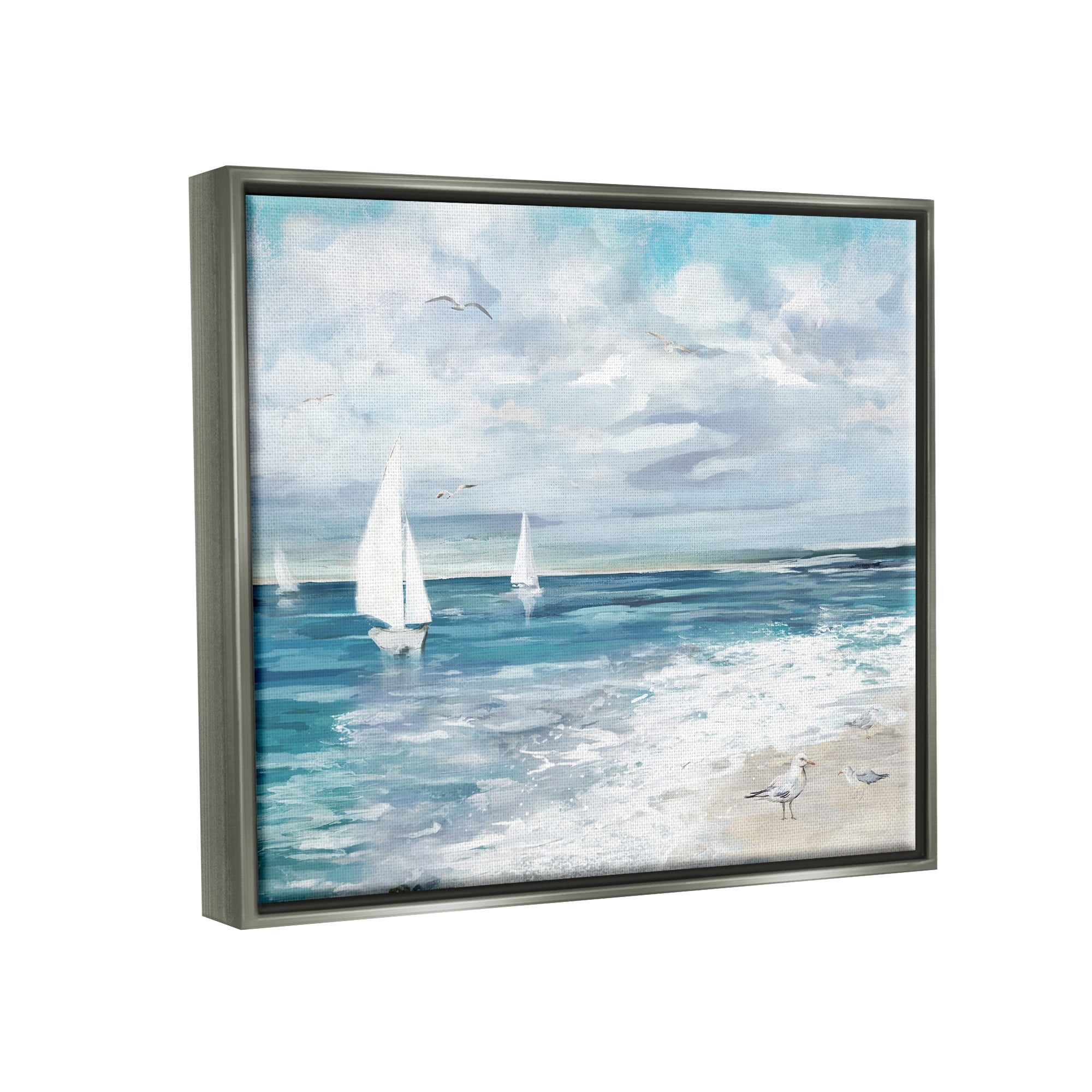 Stupell Industries On The Water Landscape Nature Painting Gray Floater Framed Canvas Art Print Wall Art, 21 x 17