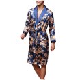 thumbnail image 2 of EQWLJWE Silk Ice Silk Long Sleeved Men's Pajamas Long Robes Bathrobes Home Clothes Robes Holiday Clearance, 2 of 8