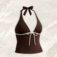 thumbnail image 5 of Y2k Vintage 2 Pieces Bikini Set Coquette Halter Tankini Top with Shorts Whimsy Polka Dot Beach Swimsuit Coffee M, 5 of 7