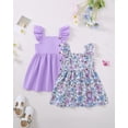 thumbnail image 3 of 18 Months Baby Girls Dress 24 Months Girls 2 Pack Sleeveless Dress Solid Color Toddler Girls Floral Dress Purple, 3 of 9