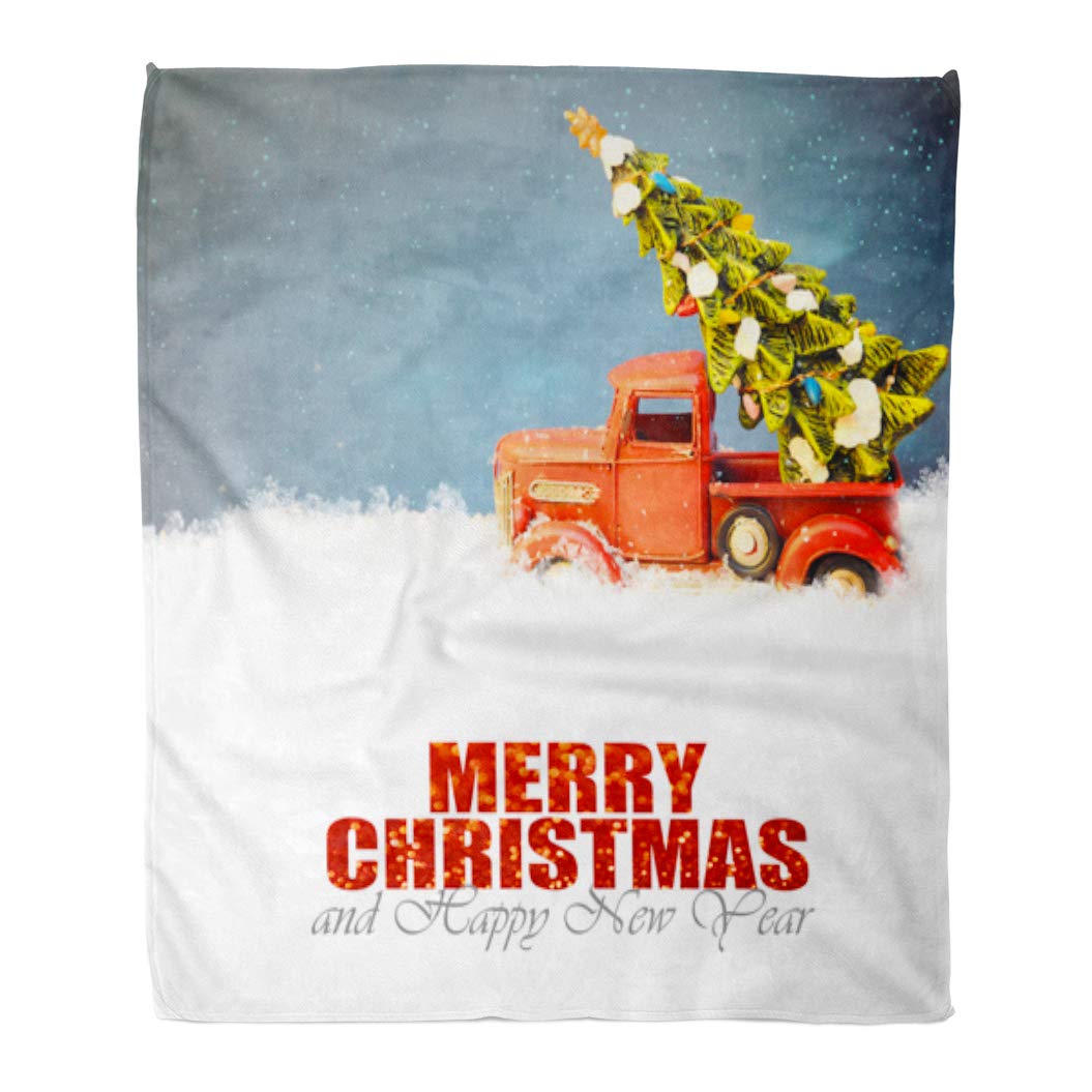 HATIART Throw Blanket 58x80 Inches Blue Beautiful Red Truck Christmas