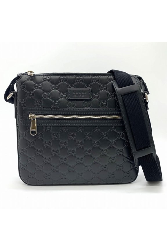 Pre-Owned GUCCI 406410 Shoulder Bag, Shima Leather, GG Pattern, Black, Women's/Men's