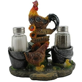 Ebros Chicken Black Rooster And White Hen Magnetic Salt And Pepper Shakers  Set 