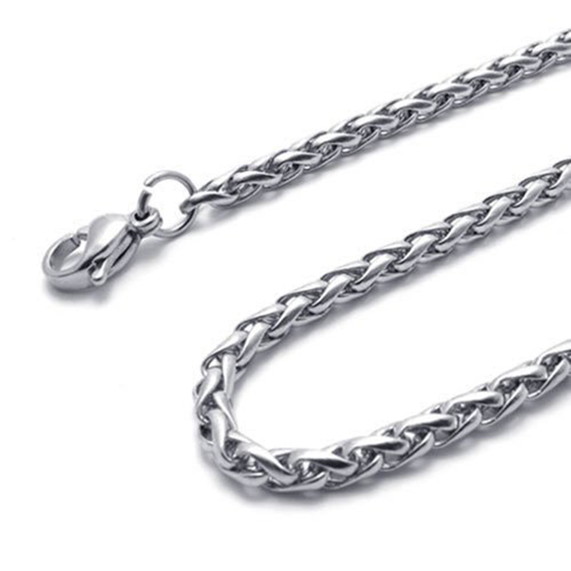 3MM 22" MENS Silver Stainless Steel Wheat Braided Chain Necklace Jewelry 
