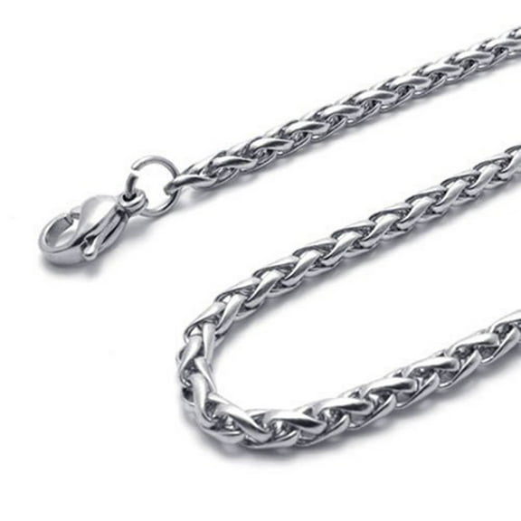 3mm-6mm 16"-40" Silver Stainless Steel Wheat Braided Chain Necklace
