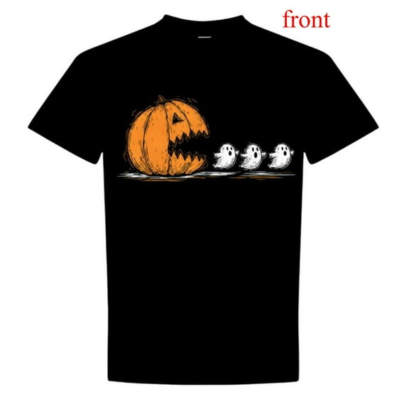 Funny Halloween Pumpkin T-Shirt, Spooky Graphic Tee, Casual Fall Tops，Round neck，Cute，cotton，black，S-5XL