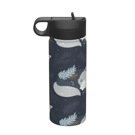 

18 Oz Insulated Sports Bottle Outdoor Sports Gym Handheld Portable Casual Stainless Steel Water Bottle Straw With Lid Fox Forests Grey