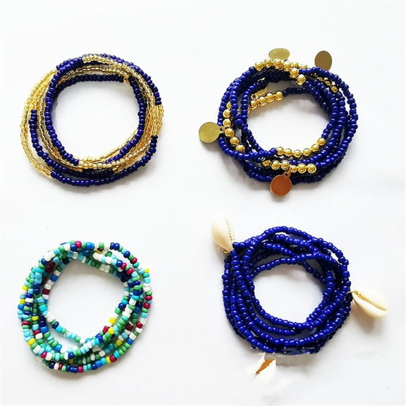 Trianu 4Pcs Waist Beads for Women African Waist Beads Chain Colorful Belly Beads Body Chain for the Waist Elastic Stomach Beads Summer Beach Bikini Jewelry Waist Beads